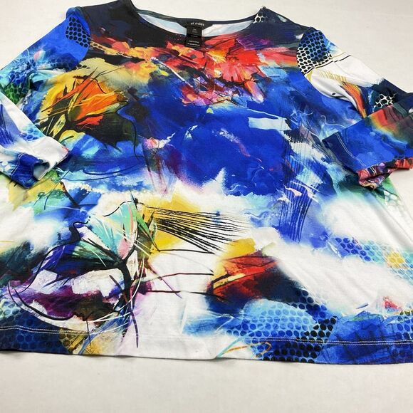 Ali Miles Knit Top Abstract Wearable Art Colorful Casual Blouse 3/4 Sleeve PM - Picture 2 of 10